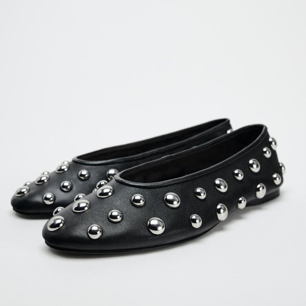Zara Studded Leather Ballet Flats